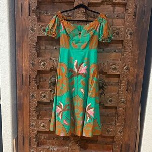 Anthropologie Maeve Dress-Size 8 Floral off the shoulder green dress